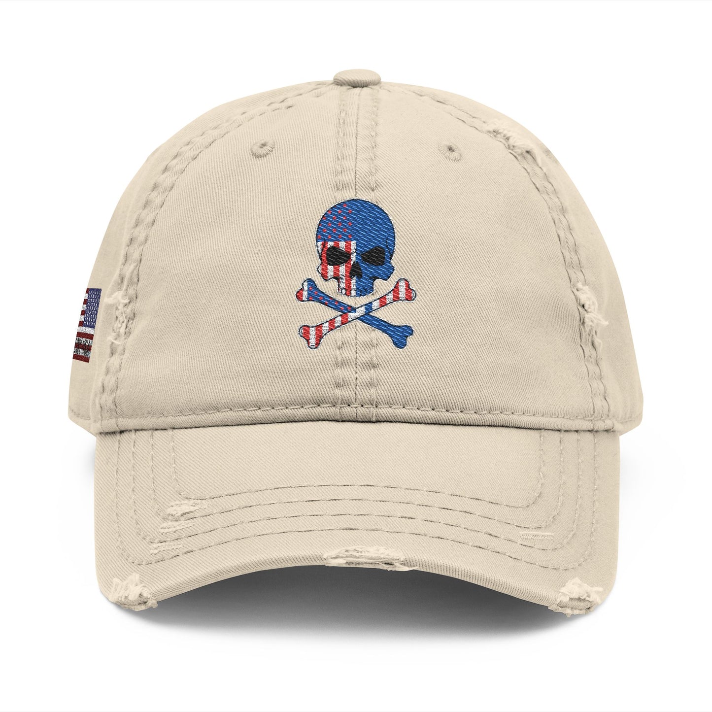 Distressed Embroidered Dad Hat — American Flag Skull Crossbones, and FAFO
