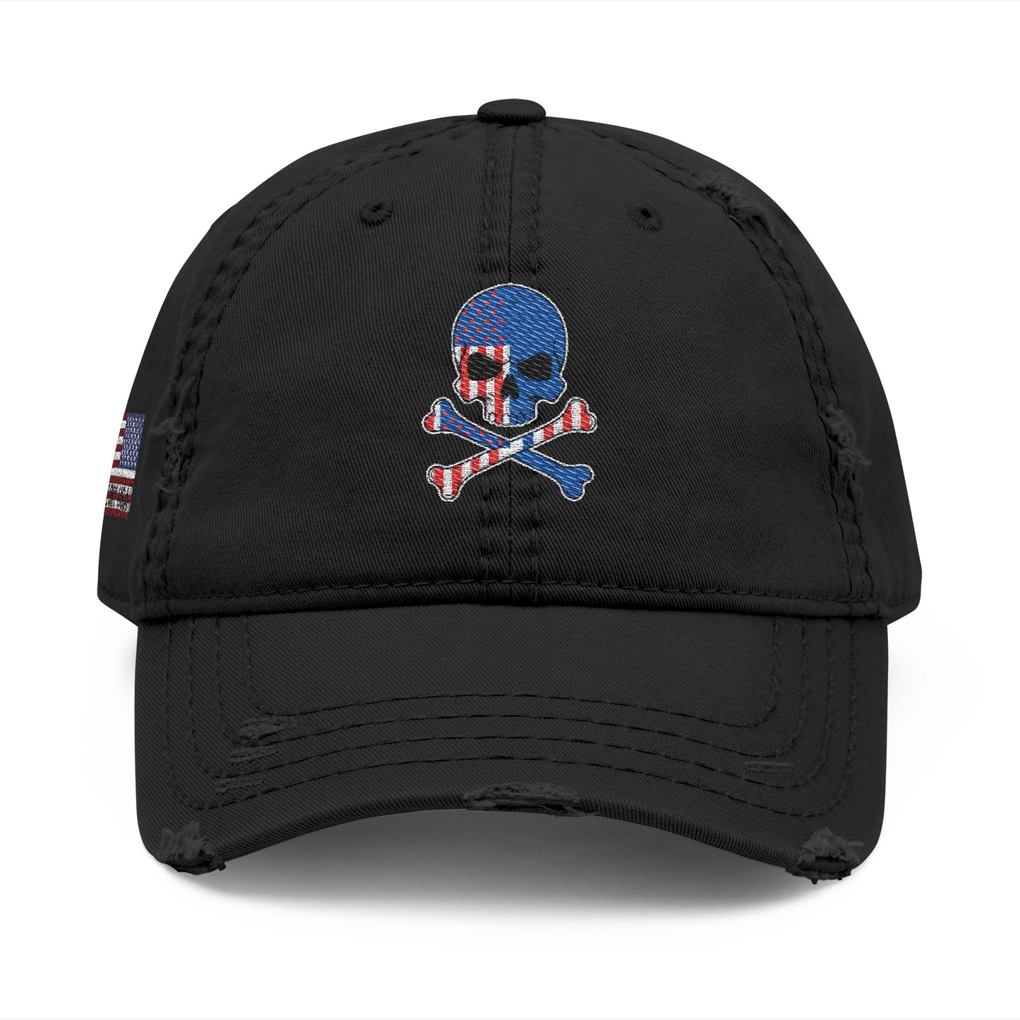 Distressed Embroidered Dad Hat — American Flag Skull Crossbones, and FAFO