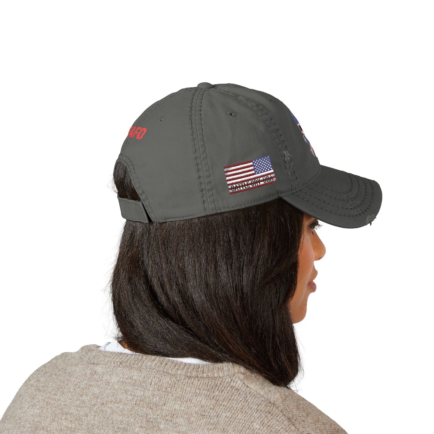 Distressed Embroidered Dad Hat — American Flag Skull Crossbones, and FAFO